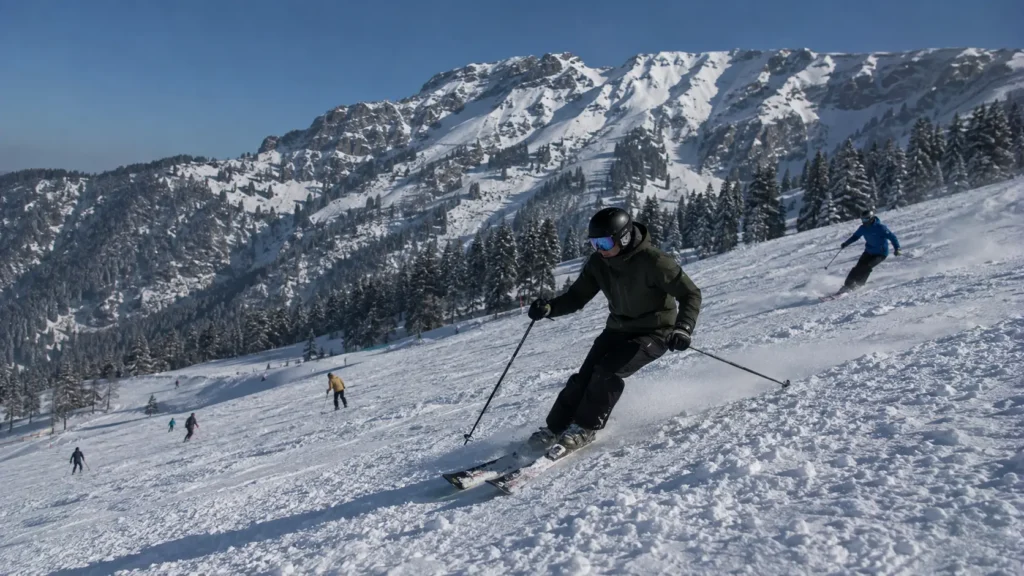 Deep powder snow cover compared to early Gulmarg skiing in December conditions
